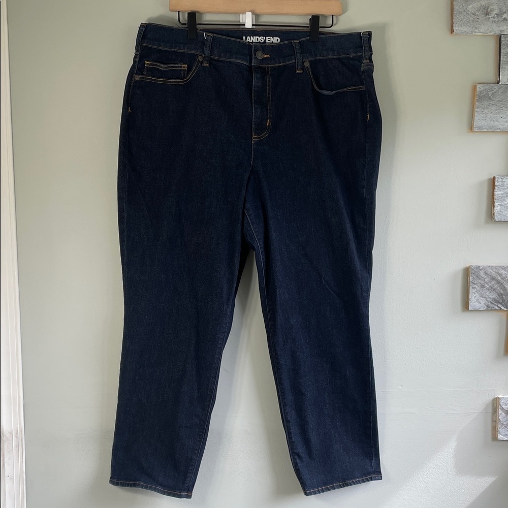 LANDS' END High Rise Slim Ankle Jeans 7/8 length Dark Wash Womens Size 20W